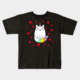 colorful unicorn happy cat love Kids T-Shirt